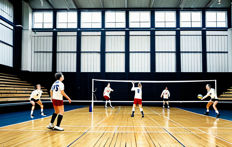 The Evolution of Scoring**
"Action shot of a historical volleyball game, circa 1920s, with players in vintage uniforms executing a serve, illustrating the 'side-out' scoring system. The background shows a simple gymnasium setting with wooden floors. Transitioning into a modern volleyball game with dynamic action, showcasing the rally point system, modern uniforms, and a brightly lit arena. Juxtaposition, split screen effect. Safe for work, appropriate content, fully clothed, professional sports photography, perfect anatomy, correct proportions, natural pose, high quality, family-friendly."
**